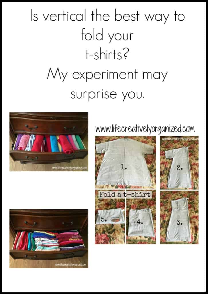 Is vertically folding t-shirts the best way? My experiment may surprise you. My results on vertically folding t-shirts vs. other folding methods.