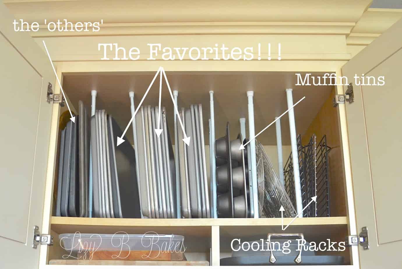 Store baking sheets using tension rods. LIFE, CREATIVELY ORGANIZED