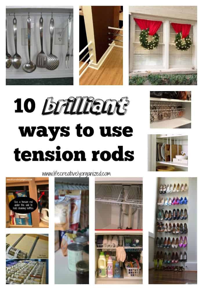 Here are 10 brilliant ways to use tension rods throughout the house. I love using tension rods because they are inexpensive, easy to install & so versatile!
