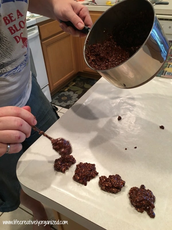 Drop no-bake cookies by rounded spoonfuls.