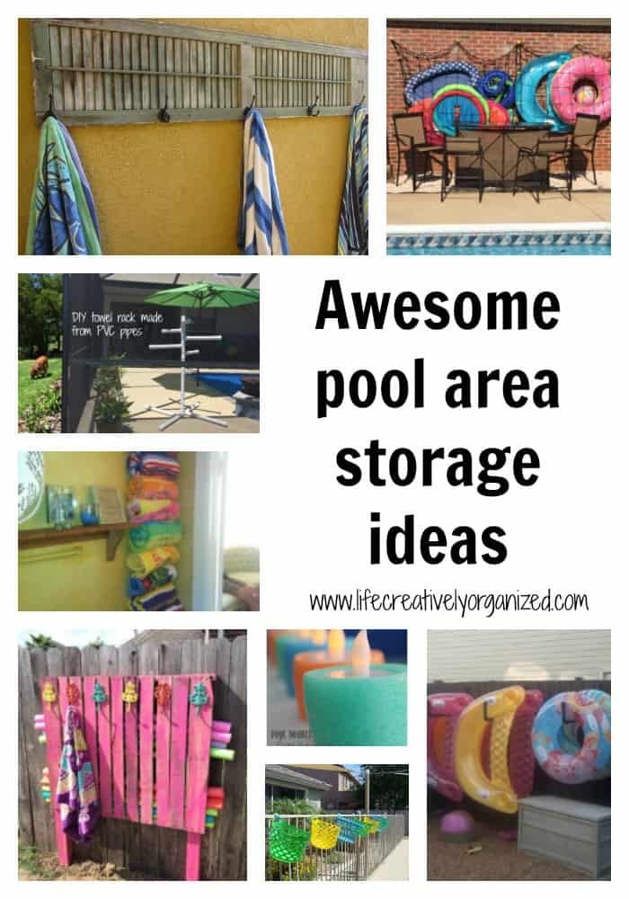 Awesome pool area storage ideas – Looking for pool storage ideas? It’s hot! If you have a pool, I bet it’s getting a lot of use now. Here are awesome pool storage ideas to keep it organized!