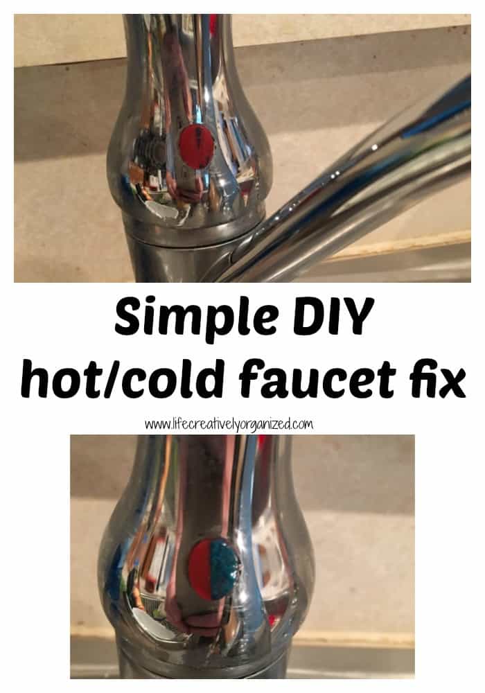 Simple DIY hot/cold faucet fix. The blue paint rubbed off the hot/cold