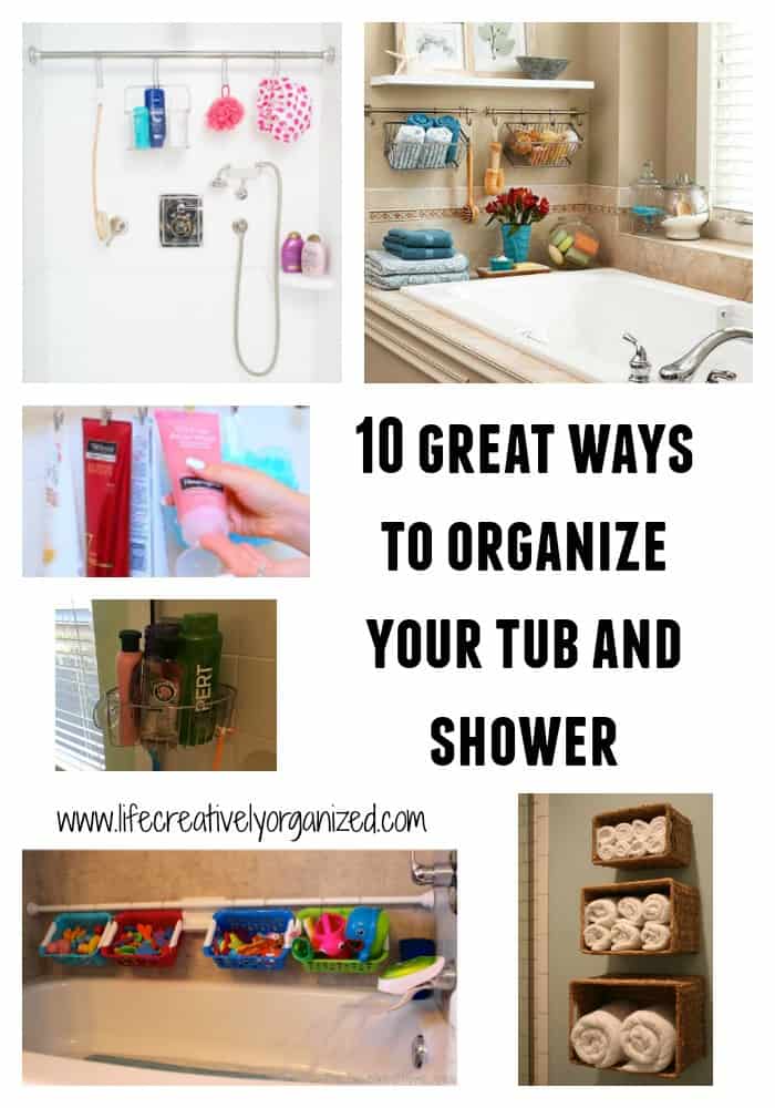 Is everything in your shower lined up all around the edge like some weird set of dominoes? Well, here are 10 great ideas to organize the tub and shower area. www.lifecreativelyorganized.com
